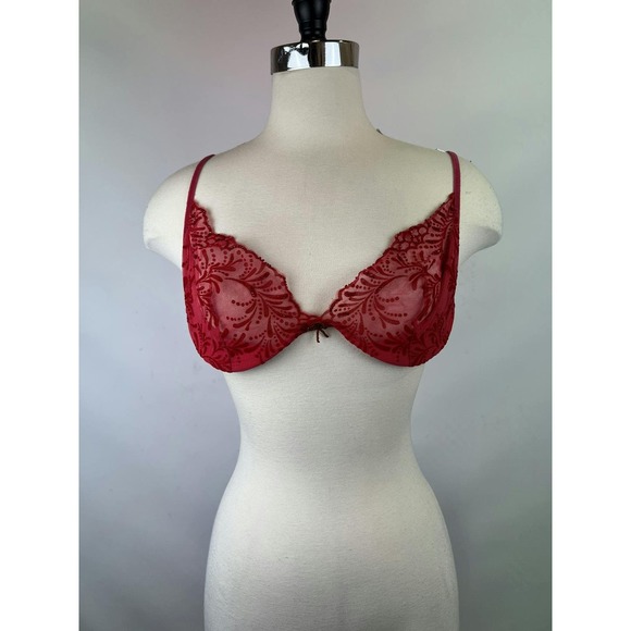 Vintage Victoria Secret Red‎ Lace Beaded Bra Size 36D - Picture 1 of 7
